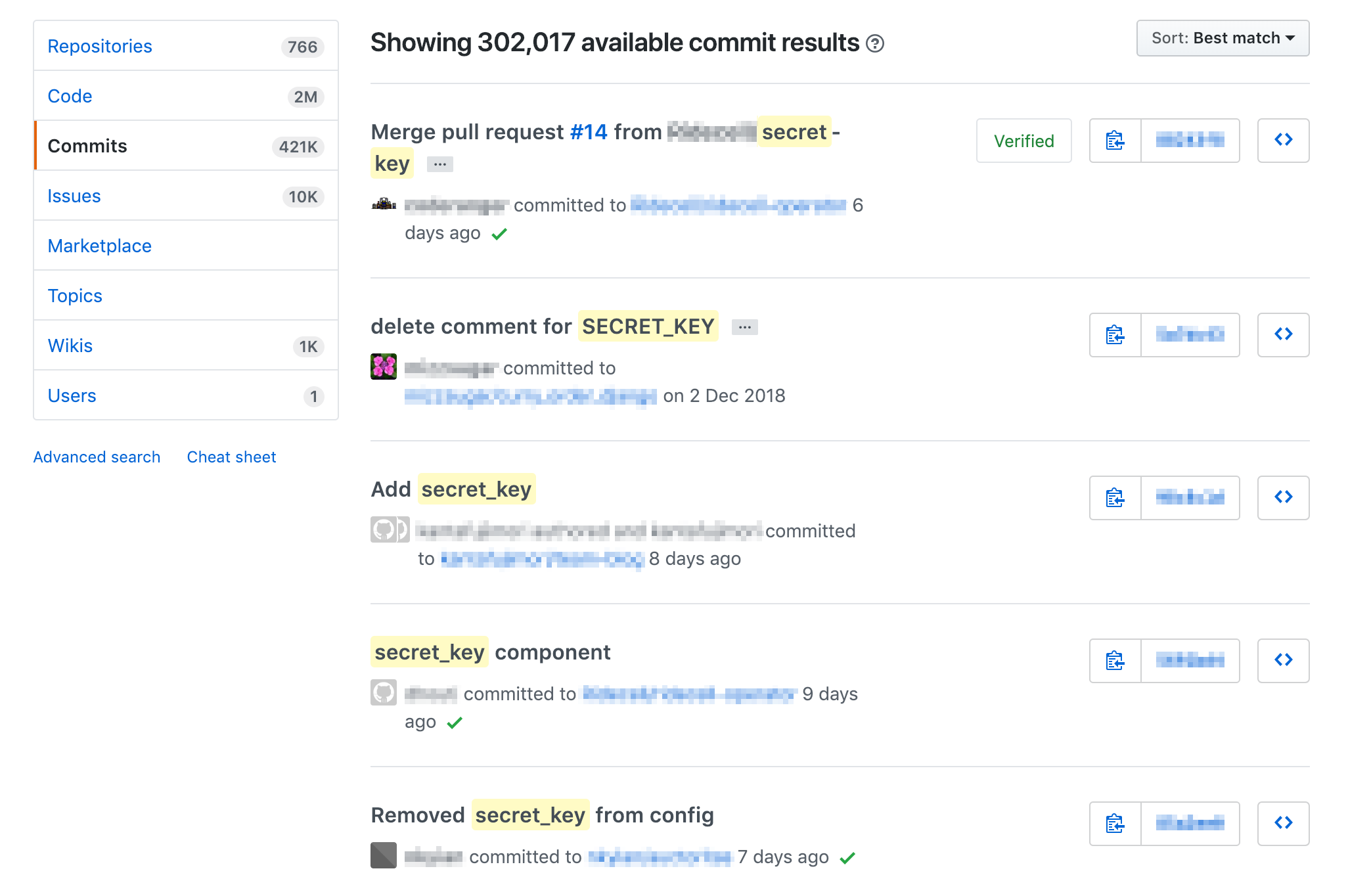 Searching the term ‘secret_key’ returns almost 2.4 million results on GitHub alone