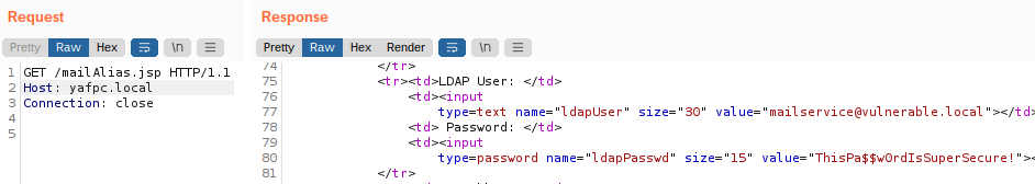 An image showing how the application exposes Active Directory Service Account credentials